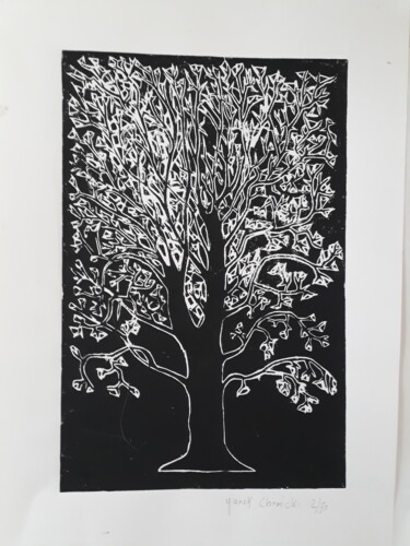 Prenten & gravures getiteld "Linogravure Arbre 2" door Yanek Chomicki, Origineel Kunstwerk, Linosnede