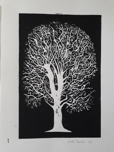 Отпечатки и Гравюры под названием "Linogravure Arbre 3" - Yanek Chomicki, Подлинное произведение искусства, Линогравюры
