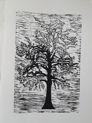 Druckgrafik mit dem Titel "Linogravure Arbre 5" von Yanek Chomicki, Original-Kunstwerk, Linoldrucke
