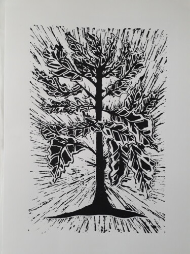 Druckgrafik mit dem Titel "Linogravure Arbre 6" von Yanek Chomicki, Original-Kunstwerk, Linoldrucke