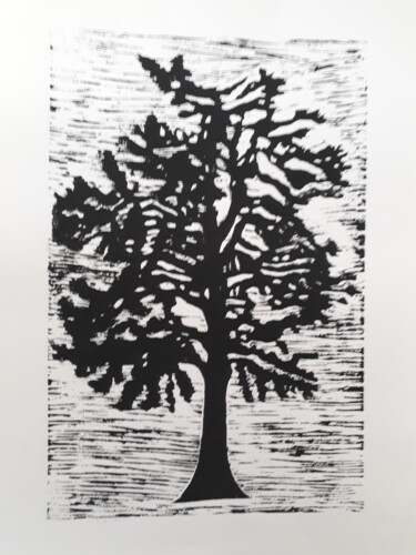 Druckgrafik mit dem Titel "Linogravure Arbre 8" von Yanek Chomicki, Original-Kunstwerk, Linoldrucke