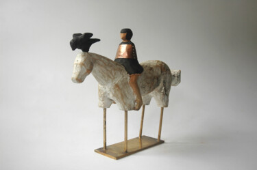 Escultura titulada "骑马的女孩" por Yang Guang Mei, Obra de arte original, Madera
