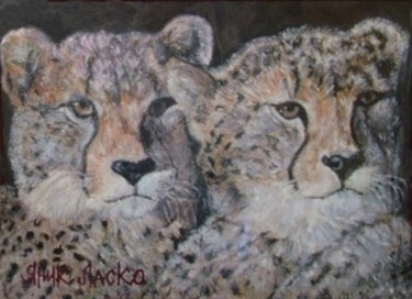 Картина под названием "Leopards" - Yanik Lasko, Подлинное произведение искусства, Масло