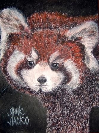 Картина под названием "Red Panda" - Yanik Lasko, Подлинное произведение искусства, Масло