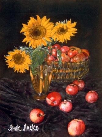 Картина под названием "Sunflowers" - Yanik Lasko, Подлинное произведение искусства, Масло