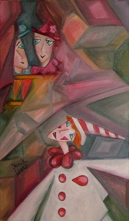 Картина под названием "Pierrot in Love" - Yanik Lasko, Подлинное произведение искусства, Масло