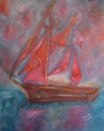 Картина под названием "Scarlet sails" - Yanik Lasko, Подлинное произведение искусства, Масло