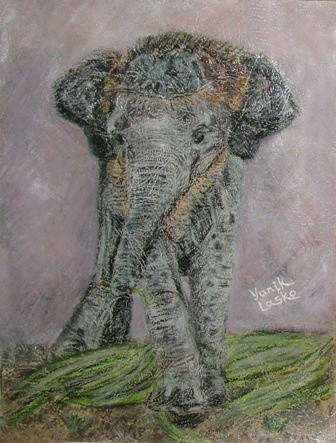 Картина под названием "Elephant" - Yanik Lasko, Подлинное произведение искусства, Масло