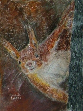 Картина под названием "The squirrel" - Yanik Lasko, Подлинное произведение искусства, Масло