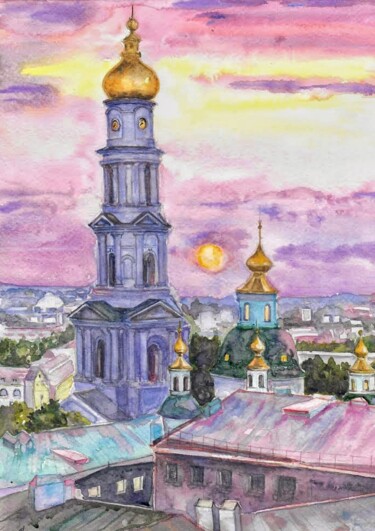 Pintura intitulada "Uspensky Cathedral" por Yanina Kalinichenko, Obras de arte originais, Aquarela