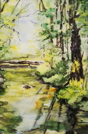 Painting titled "Izar river" by Yanina Kalinichenko, Original Artwork, Watercolor
