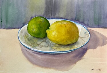 Schilderij getiteld "Lime and Lemon" door Yanina Kalinichenko, Origineel Kunstwerk, Aquarel