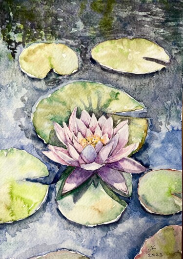 Pittura intitolato "Lotus" da Yanina Kalinichenko, Opera d'arte originale, Acquarello