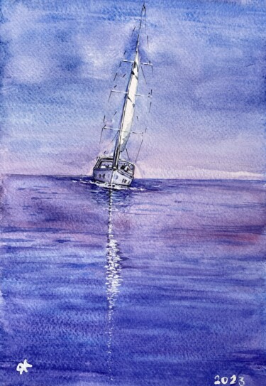 Painting titled "White sail" by Yanina Kalinichenko, Original Artwork, Watercolor