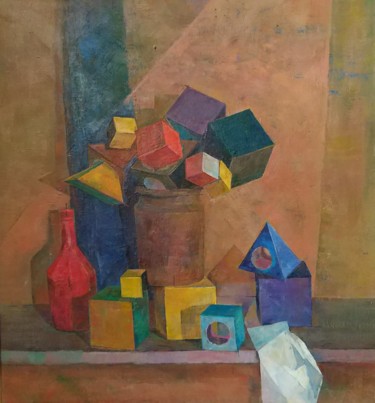 Peinture intitulée "Натюрморт с кубиками" par Nastasia Kuchinskaya, Œuvre d'art originale, Huile