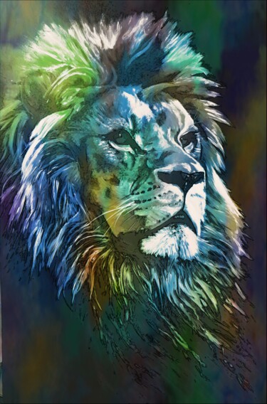 Arts numériques intitulée "Lion co" par Yann Comtat, Œuvre d'art originale, Peinture numérique