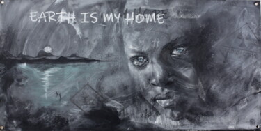 Painting titled "EARTH IS MY HOPE" by Yann Graffion, Original Artwork, Chalk Mounted on artwork_cat.