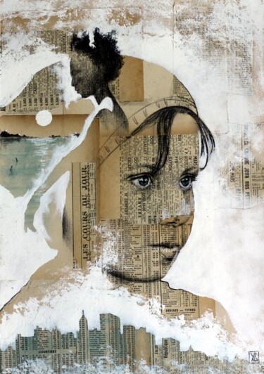 Painting titled "Le cours des jours" by Yann Graffion, Original Artwork, Collages Mounted on Cardboard