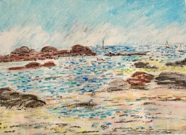 Drawing titled "Plage de Trégastel,…" by Bobdiyann, Original Artwork, Pastel