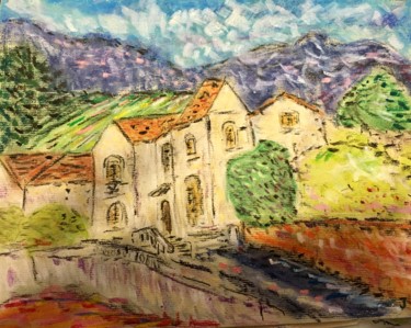 Painting titled "Maison Corse avec m…" by Bobdiyann, Original Artwork, Pastel