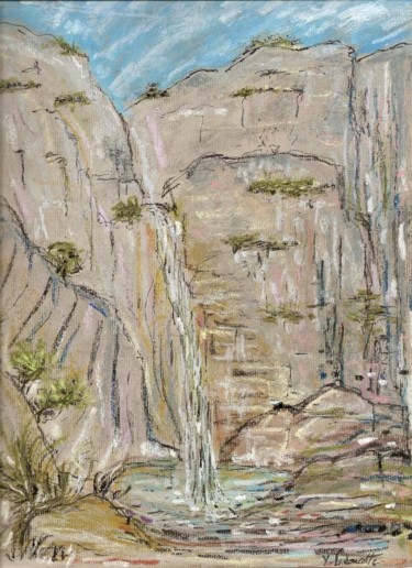 Painting titled "Cascade près de Laf…" by Bobdiyann, Original Artwork, Pastel