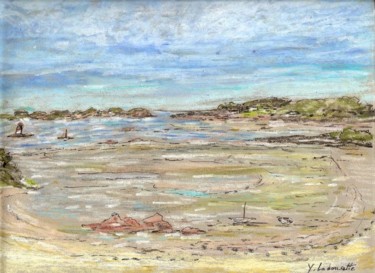 Painting titled "Plage à marée basse…" by Bobdiyann, Original Artwork, Pastel