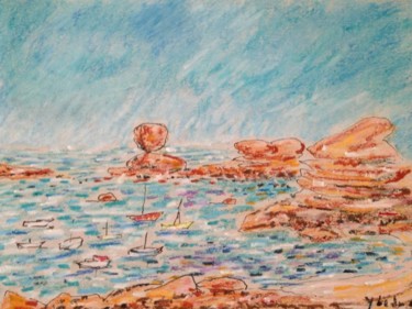 Peinture intitulée "Plage de Trégastel…" par Bobdiyann, Œuvre d'art originale, Pastel