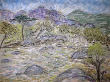 Painting titled "Rivière Corse 2010…" by Bobdiyann, Original Artwork, Pastel