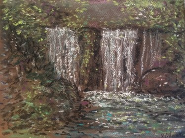 Painting titled "Cascade de Pont en…" by Bobdiyann, Original Artwork, Pastel