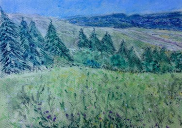 Painting titled "Près de la bergerie…" by Bobdiyann, Original Artwork, Pastel