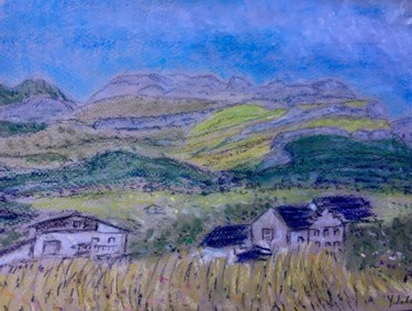 Peinture intitulée "Vue de la montagne,…" par Bobdiyann, Œuvre d'art originale, Pastel