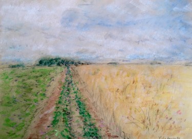 Painting titled "Champs à Auvers sur…" by Bobdiyann, Original Artwork, Pastel