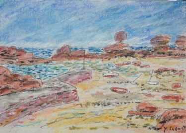 Dibujo titulada "Plage de Trégastel-…" por Bobdiyann, Obra de arte original, Pastel