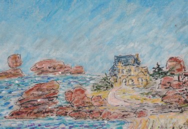 Dessin intitulée "Plage de Trégastel-…" par Bobdiyann, Œuvre d'art originale, Pastel