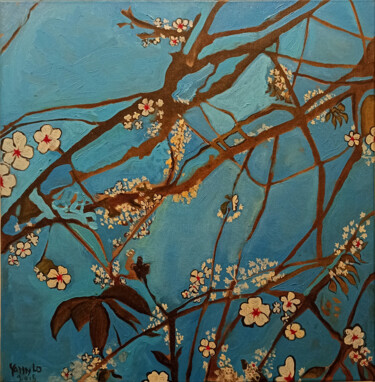 Schilderij getiteld "cerisier" door Yann Le Dall, Origineel Kunstwerk, Olie Gemonteerd op Frame voor houten brancard