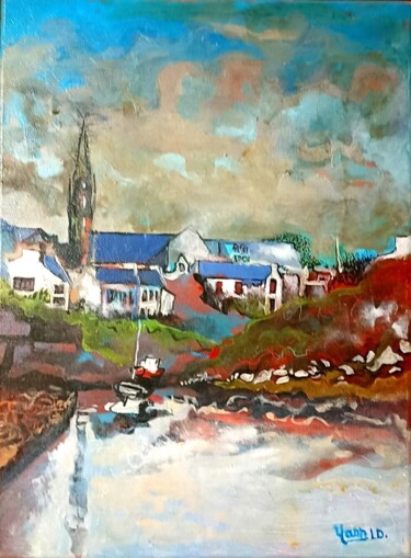 Painting titled "Ouessant" by Yann Le Dall, Original Artwork, Oil Mounted on Wood Stretcher frame