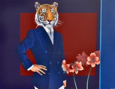 Malerei mit dem Titel "Blue Tiger" von Yann Michael Talvas, Original-Kunstwerk, Acryl