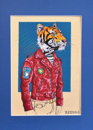 Tekening getiteld "Red Tiger 2" door Yann Michael Talvas, Origineel Kunstwerk, Acryl