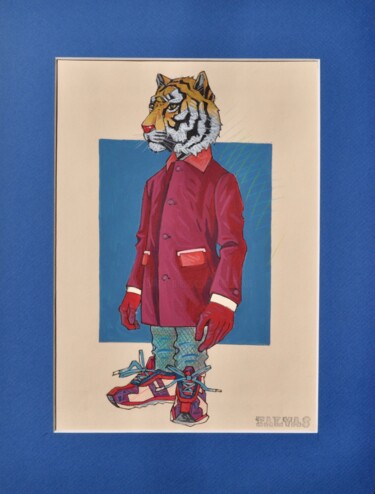 Zeichnungen mit dem Titel "Tender Tiger 2" von Yann Michael Talvas, Original-Kunstwerk, Acryl