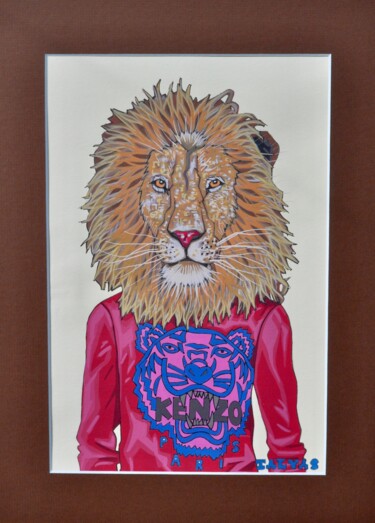 Drawing titled "Summer Lion" by Yann Michael Talvas, Original Artwork, Acrylic