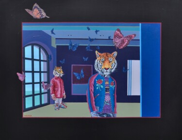 Painting titled "Sunset Tigers" by Yann Michael Talvas, Original Artwork, Acrylic