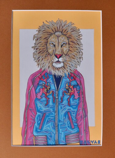 Zeichnungen mit dem Titel "Lion Kiss" von Yann Michael Talvas, Original-Kunstwerk, Acryl