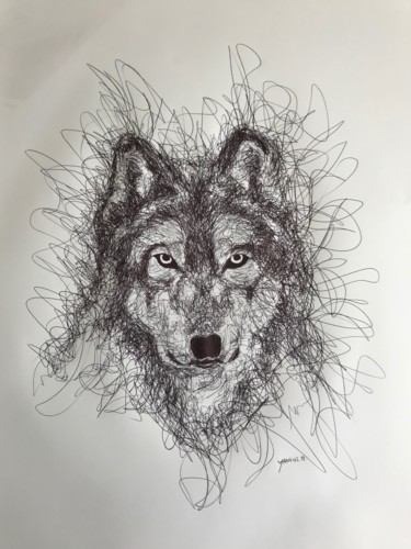 Desenho intitulada "loup" por Yann Morenas, Obras de arte originais