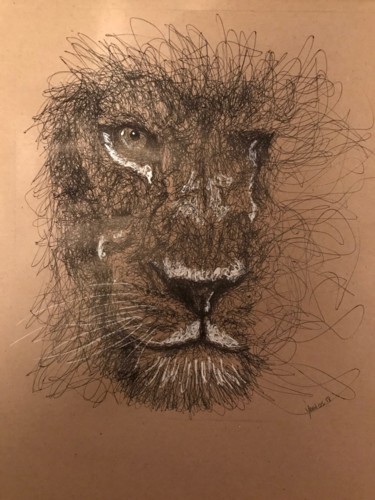 Desenho intitulada "lion" por Yann Morenas, Obras de arte originais