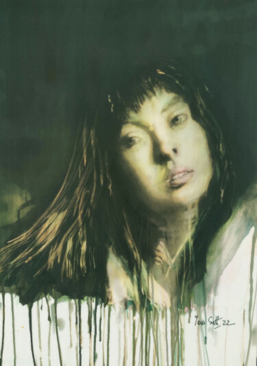 Malerei mit dem Titel "Femme Sfumato" von Yann Seth, Original-Kunstwerk, Aquarell