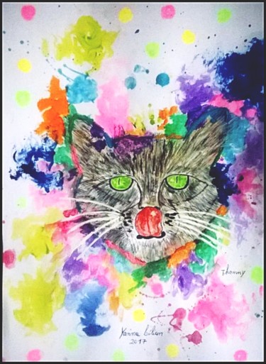 Painting titled "my cat johnny" by Yanna Lilian, Original Artwork, Watercolor