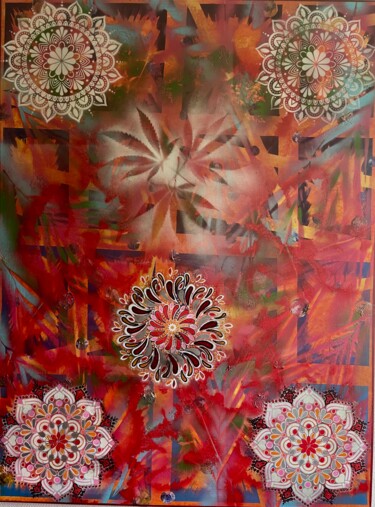 Malerei mit dem Titel "Fleurs du crépuscule" von Yannic Raievsky, Original-Kunstwerk, Acryl