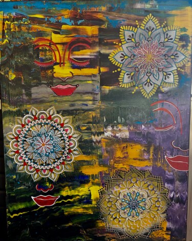 Peinture intitulée "Bouddha Cymatique +" par Yannic Raievsky, Œuvre d'art originale, Acrylique