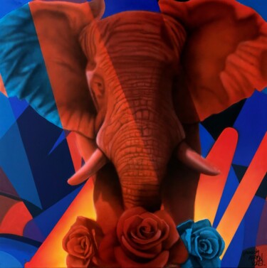 Painting titled "Elephant" by Yannick Aaron, Original Artwork, Acrylic Mounted on Wood Stretcher frame