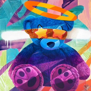 Schilderij getiteld "Teddy" door Yannick Aaron, Origineel Kunstwerk, Acryl Gemonteerd op Frame voor houten brancard